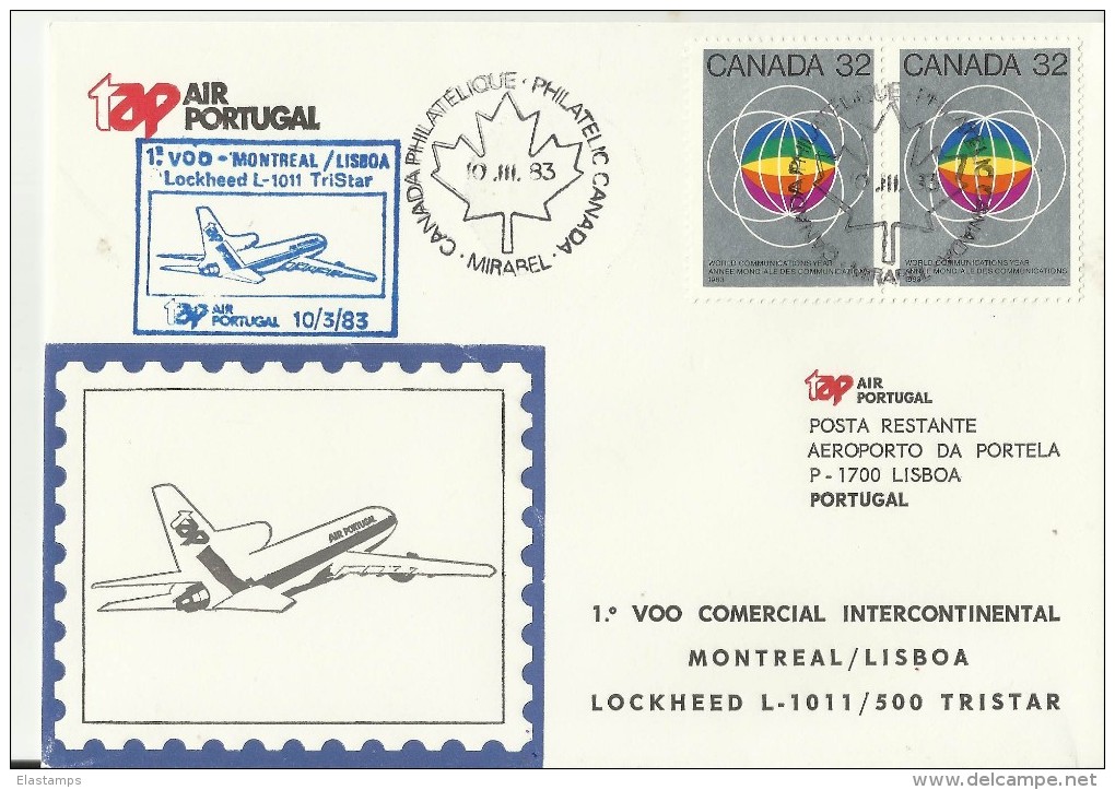 PORTUGAL ERST FLUG 1983  MONTREAL CANADA - Lettres & Documents