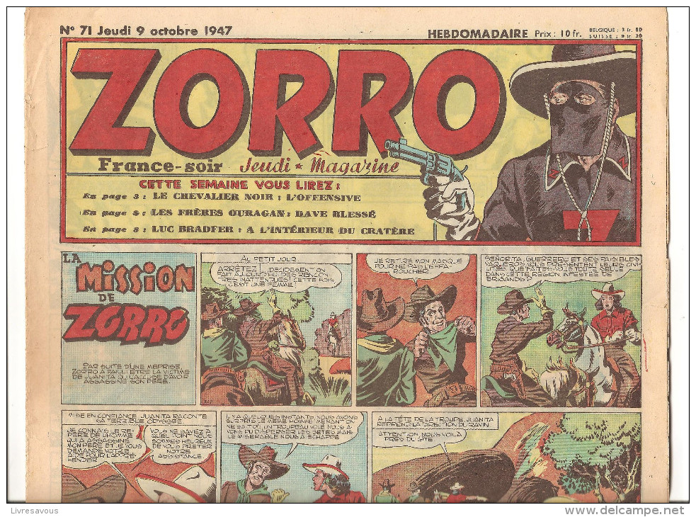 Zorro Hebdomadaire N°71 Du Jeudi 9 Octobre 1947 La Mission De Zorro - Zorro