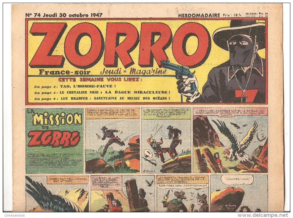 Zorro Hebdomadaire N°74 Du Jeudi 30 Octobre 1947 La Mission De Zorro - Zorro