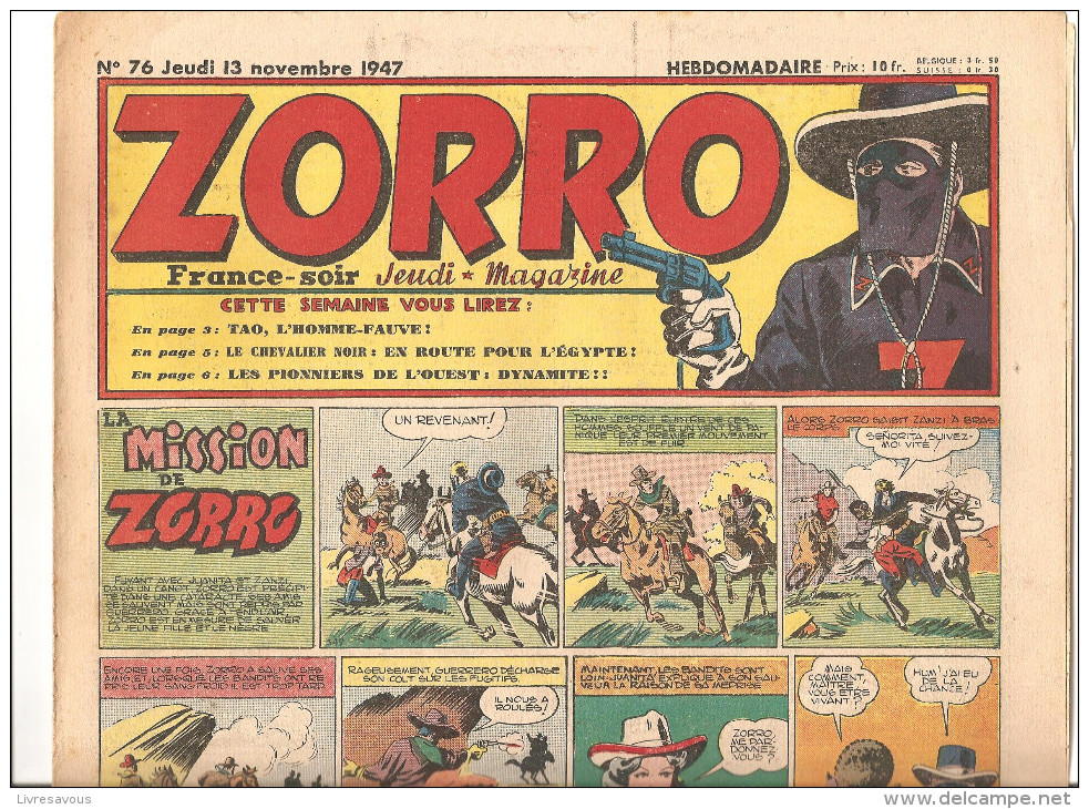 Zorro Hebdomadaire N°76 Du Jeudi 13 Novembre 1947 La Mission De Zorro - Zorro