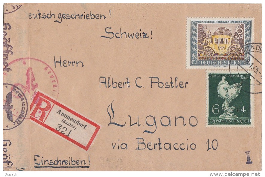 DR R-Brief Mif Minr.782,787,794,828,902 Ammendorf 8.1.45 Gel. Nach Italien Zensur - Briefe U. Dokumente