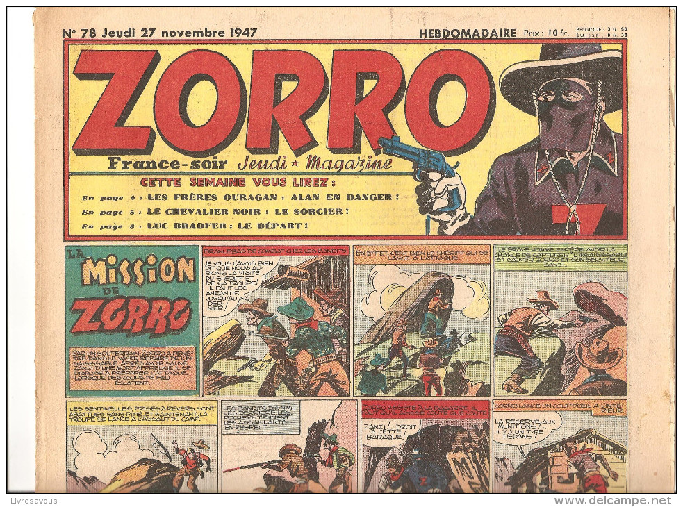 Zorro Hebdomadaire N°78 Du Jeudi 27 Novembre 1947 La Mission De Zorro - Zorro