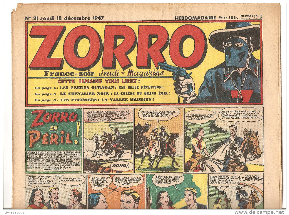 Zorro Hebdomadaire N°80 Du Jeudi 11 Décembre 1947 Zorro En Péril! - Zorro