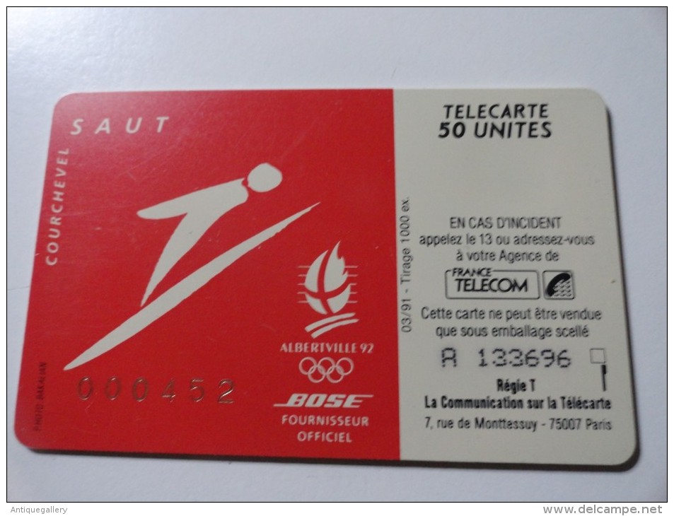 RARE : BOSE JEUX OLYMPIQUES 4 SAUT A SKI USED CARD ISSUE 1000EX - Telefoonkaarten Voor Particulieren