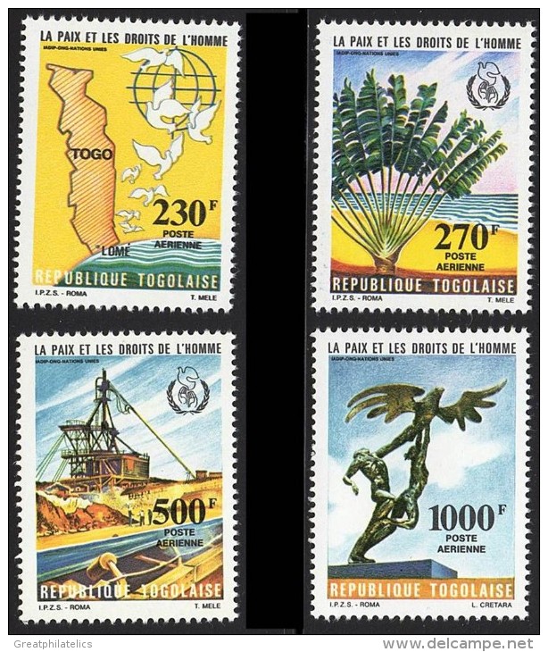 TOGO 1985 HUMAN RIGHTS SC#C510-13 MNH CV$13.40 UNO/ONU, MINING, TREE (3ALL) - Togo (1960-...)