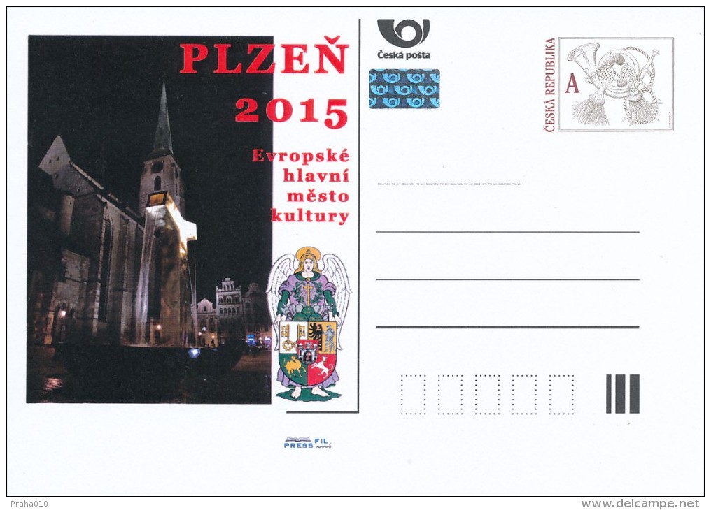 Czech Rep. / Postal Stat. (Pre2011/51) European Capital Of Culture PLZEN 2015, Square - Fountain (angel) - Postkaarten