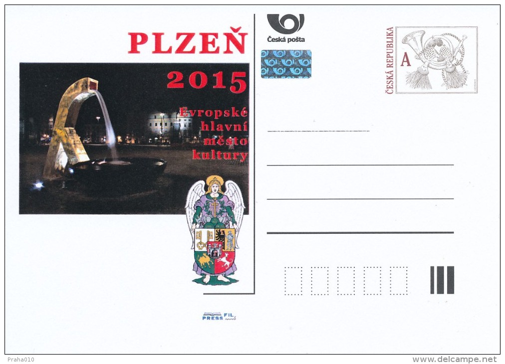 Czech Rep. / Postal Stat. (Pre2011/53) European Capital Of Culture PLZEN 2015, Square - Fountain (greyhound) - Cartes Postales