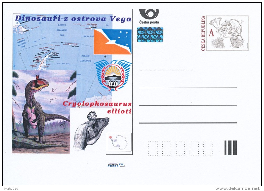 Czech Rep. / Postal Stat. (Pre2011/57) Dinosaurs From The Island Vega (2) Cryolophosaurus Ellioti - Cartes Postales