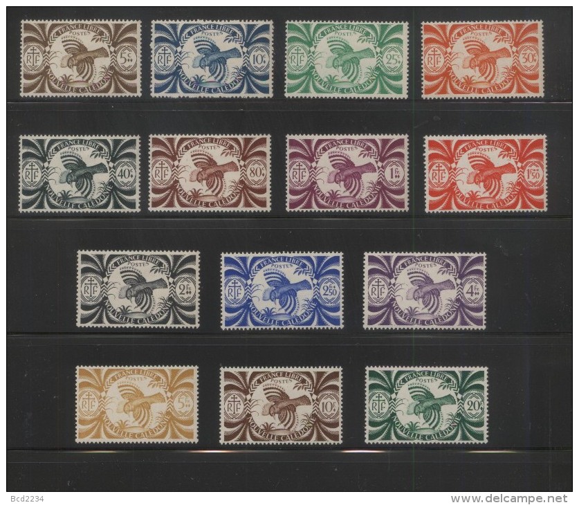 NEW CALEDONIA 1942 FREE FRENCH BIRDS DEFINITIVE ISSUE SET OF 14 LHM BIRD - Nuovi