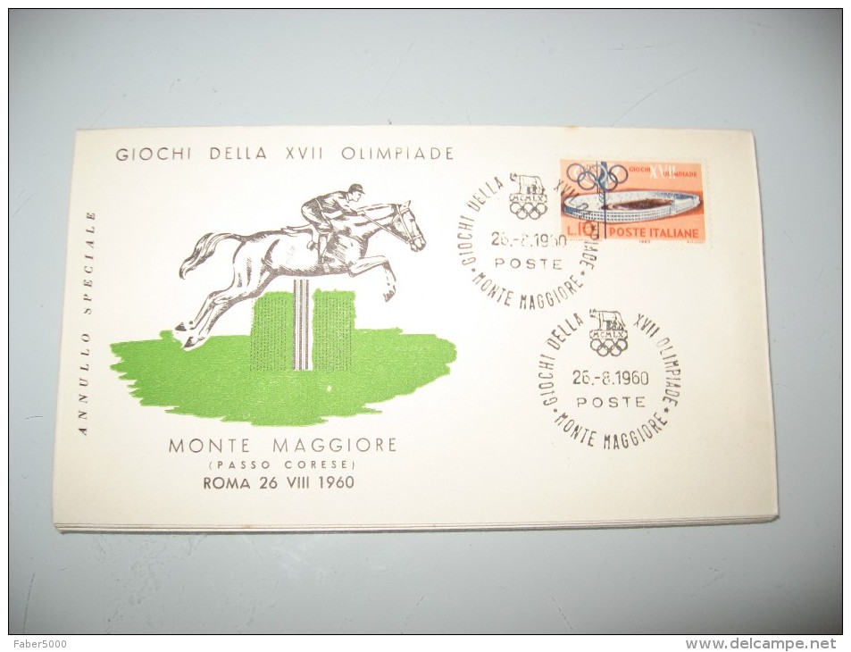 BUSTA PRIMO 1° GIORNO GIOCHI OLIMPIADI DI ROMA 1960  MONTE MAGGIORE PASSO CORESE IPPICA - 1946-60: Storia Postale