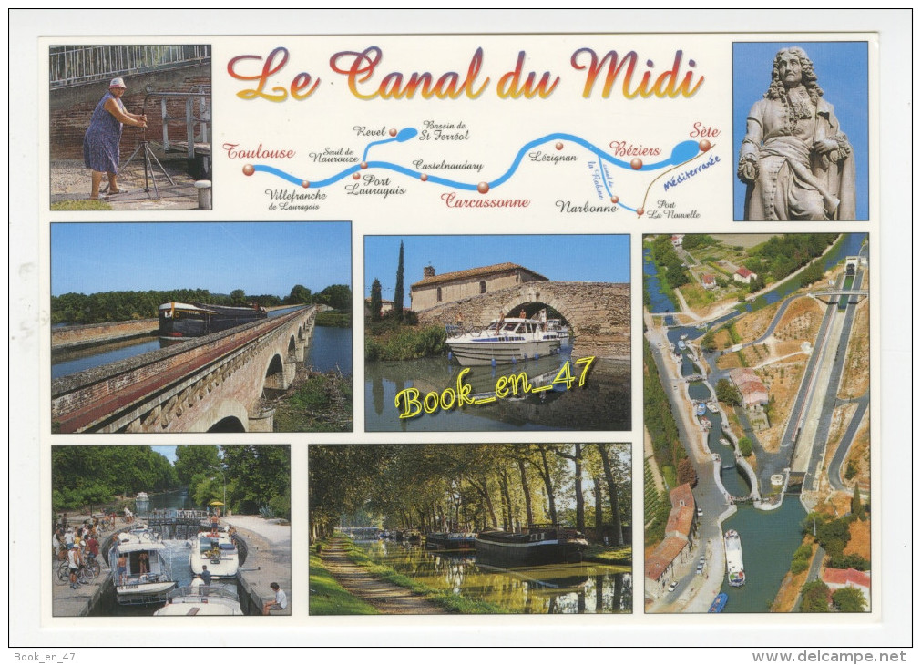 {36891} Le Canal Du Midi , Carte Et Multivues ; Bateaux , Péniches , Pont , Vue Aérienne - Cartes Géographiques