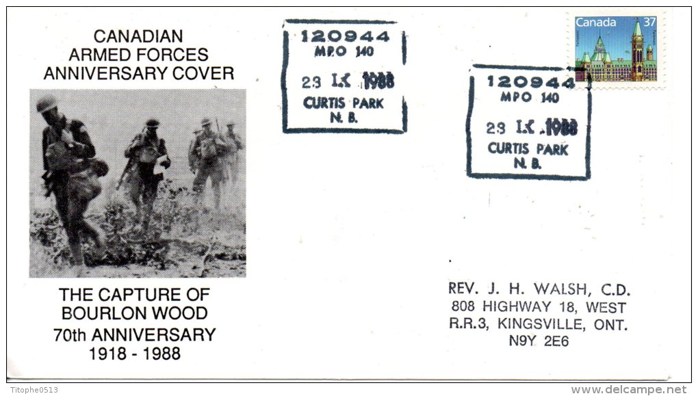 CANADA. Enveloppe Commémorative De 1988. The Capture Of Bourlon Wood. - Guerre Mondiale (Première)