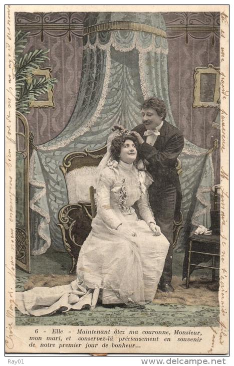 COUPLE - Lot de 6 Cartes Fantaisies (scannées recto-verso).