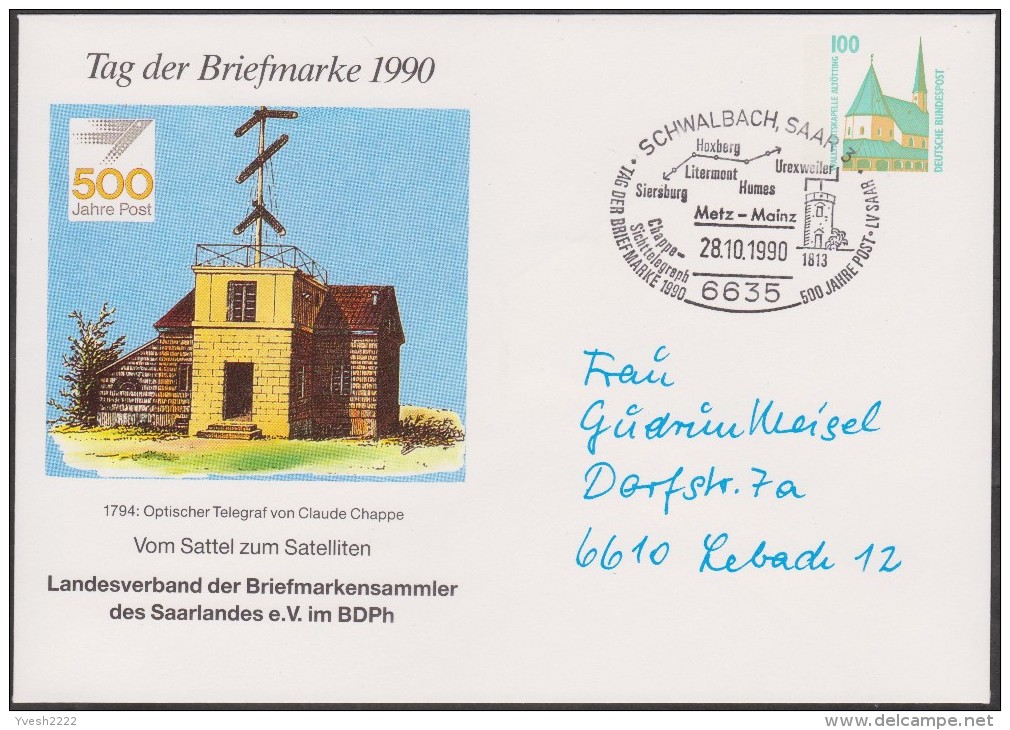 Allemagne 1990. Privatganzsache, Entier Postal Timbré Sur Commande. Télégraphe Optique Chappe, Metz à Mayence - Télécom