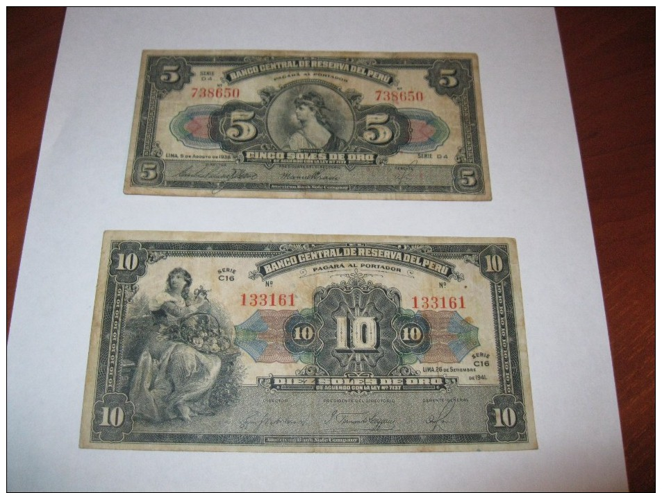 Peru 5, 10, 50, 100 Soles De Oro (1938-1947yy.) - Pérou