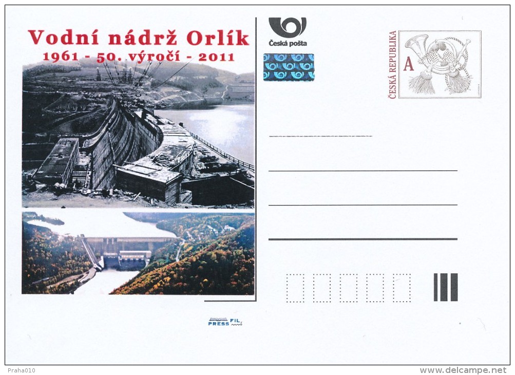Czech Rep. / Postal Stat. (Pre2011/65) The Dam Orlik, 50th Anniversary 1961-2011 - Cartes Postales