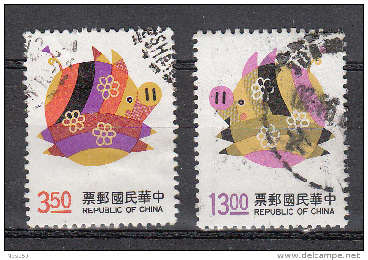 Taiwan ( Formosa) 1994 Mi Nr 2209 + 2210 Jaar Van Het Varken, Pig - Used Stamps