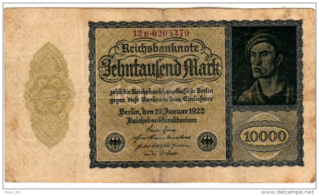 ALLEMAGNE, Billet De Banque République De Weimar - Reichsbanknote  Type 1922 - 10 000 Mark - 10.000 Mark