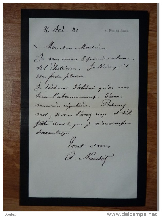 Alfred NIAUDET (1835-1883) - Physicien - Société Française De Physique - [ BREGUET ] -  AUTOGRAPHE - Autres & Non Classés