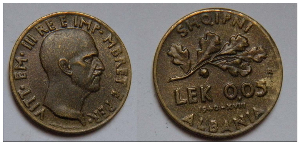 0.05lek 1940   @ 1084 - 1900-1946 : Victor Emmanuel III & Umberto II