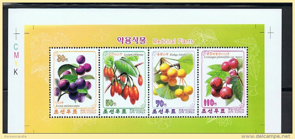 NORTH KOREA 2014 MEDICAL PLANTS STAMP STRIP - Geneeskrachtige Planten