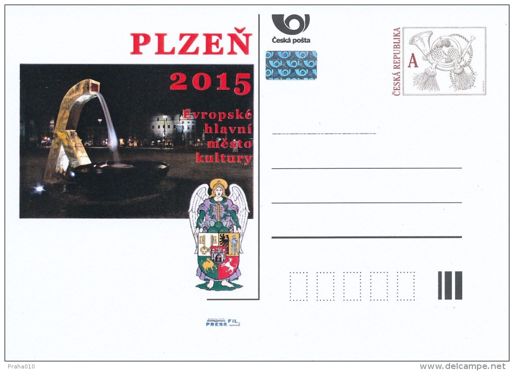 Czech Rep. / Postal Stat. (Pre2011/94) European Capital Of Culture PLZEN 2015 (3 Pcs) Fountain (angel, Camel, Greyhound) - Postkaarten