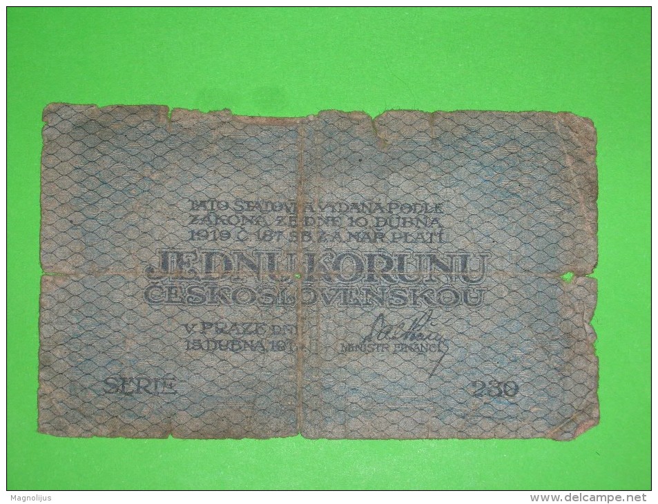 R!,Czechoslovakia,Republika Ceskoslovenska,1 Koruna,egy Korona,eine Krone,banknote,paper Money,bill,geld,vintage - Czechoslovakia