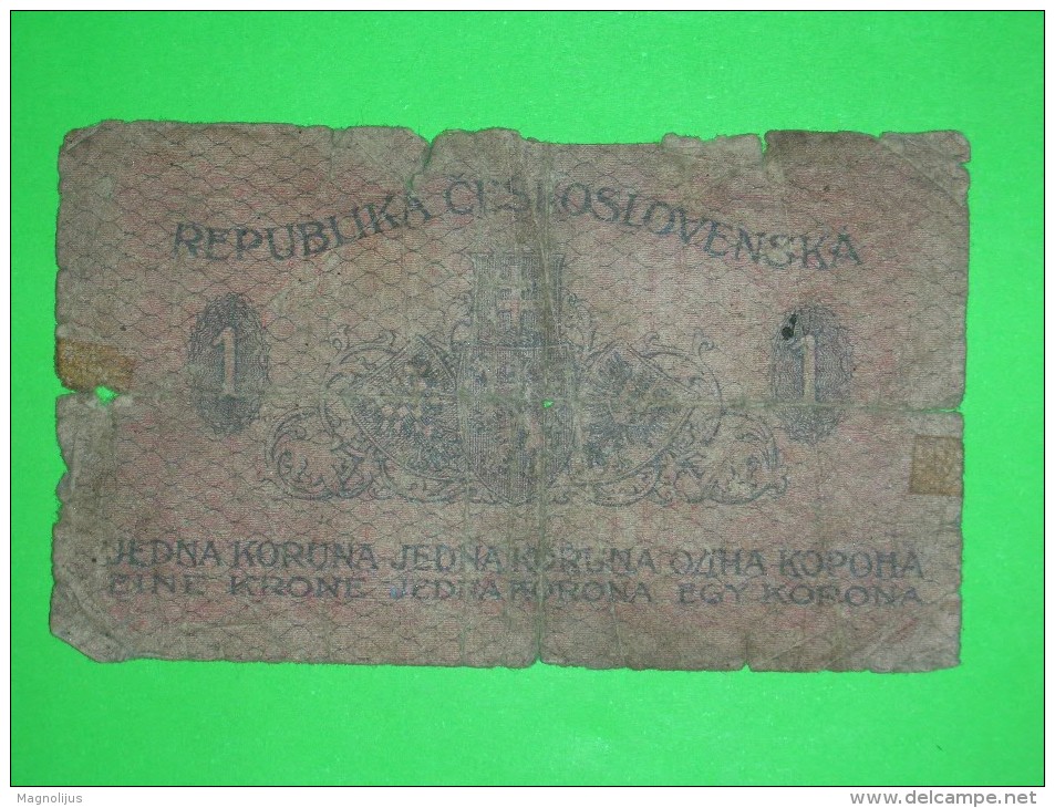 R!,Czechoslovakia,Republika Ceskoslovenska,1 Koruna,egy Korona,eine Krone,banknote,paper Money,bill,geld,vintage - Cecoslovacchia