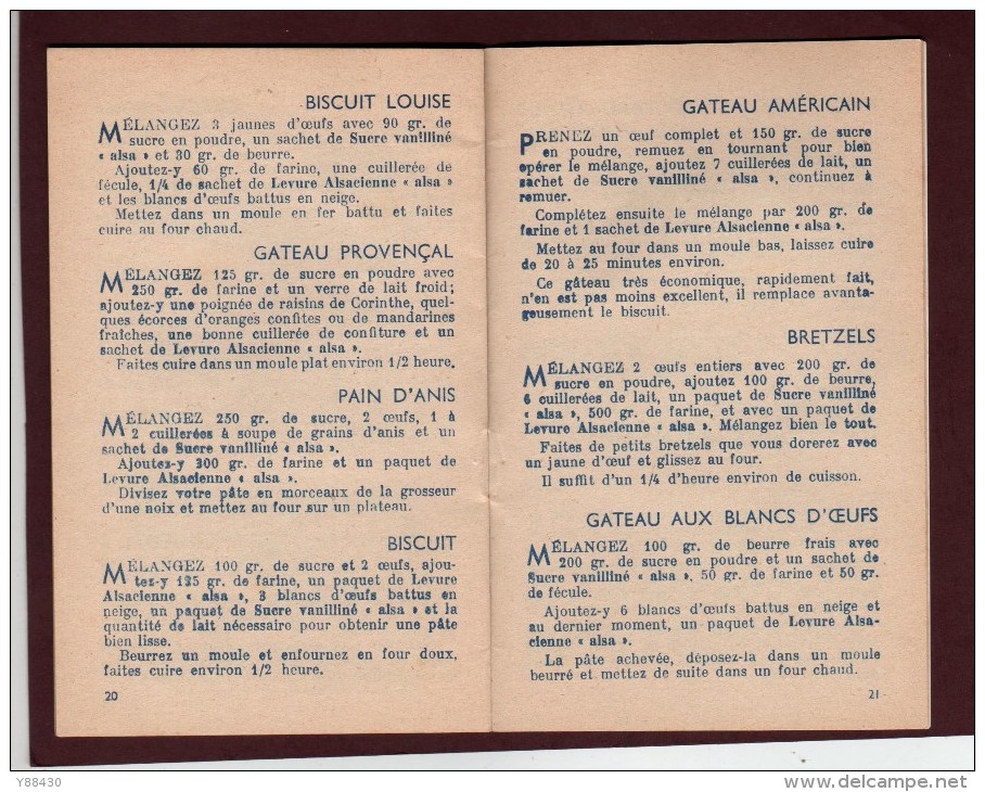 LEVURE  ALSACIENNE - Livret Publicitaire De 39 Recettes - 28 Pages - Année 1950 - 4 Scannes - Matériel Et Accessoires