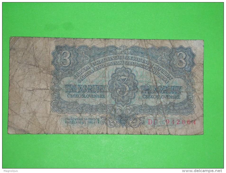 R!,Czechoslovakia,Ceskoslovenske 3 Korune,banknote,paper Money,bill,geld,vintage - Checoslovaquia