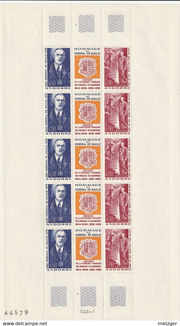 Feuille  Complète  D'Andorre Français De 5 Triptyques Du N° 225A. - Unused Stamps