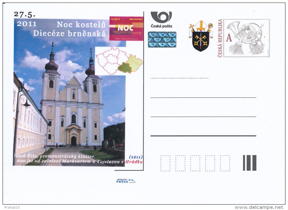 Czech Rep. / Postal Stat. (Pre2011/98) Night Of Churches 2011 (2 Pieces), Archdiocese Of Prague, Diocese Of Brno - Postkaarten