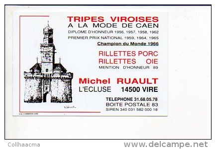 Carte De Visite Publicitaire "Tripes Viroises à La Mode De Caen Michel Ruault,Champion Du Monde 1966" L'Ecluse Vire - Cartes De Visite