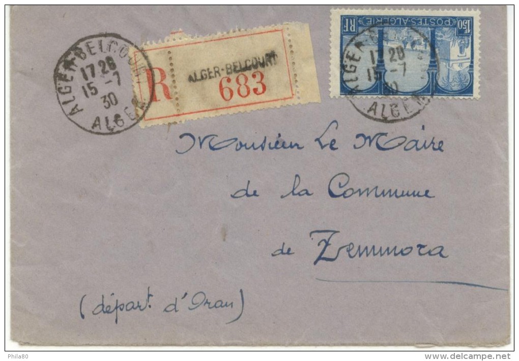 N°83 Sur Lettre Rec. De Alger Belcourt Du 15-7-30 Pour Zemmora - Covers & Documents