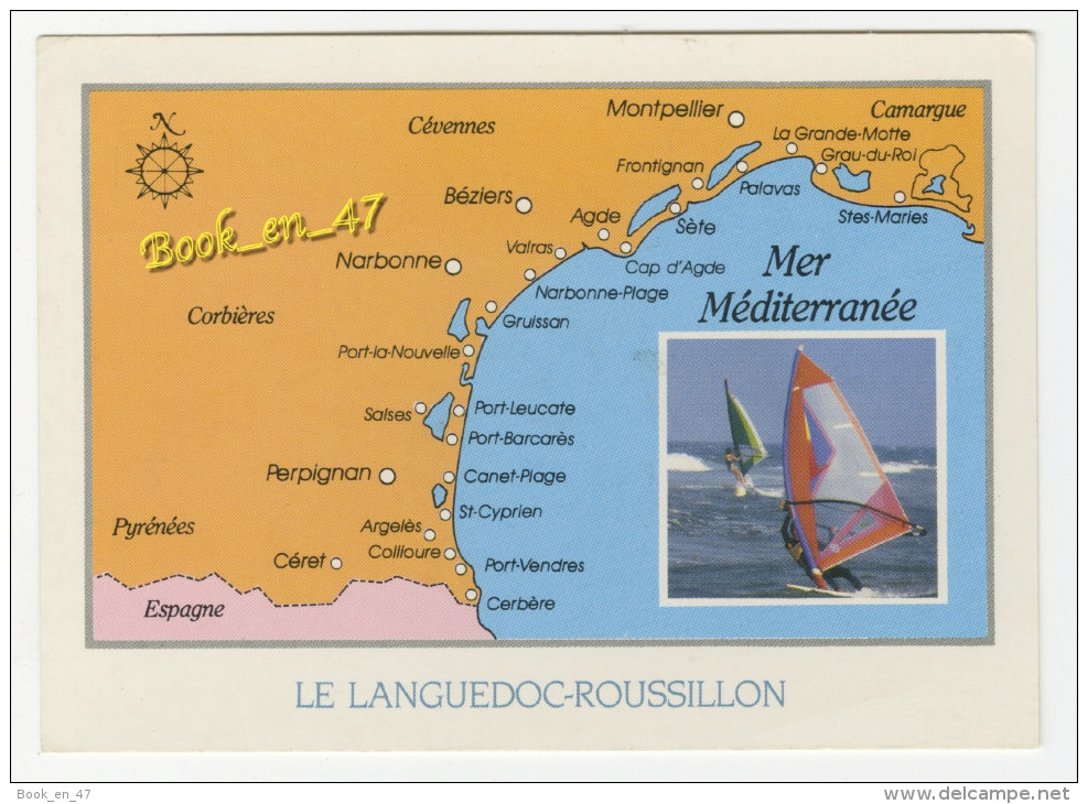 {36868} Le Languedoc Roussillon , Carte Et Vue ; Planche à Voile Windsurf - Cartes Géographiques