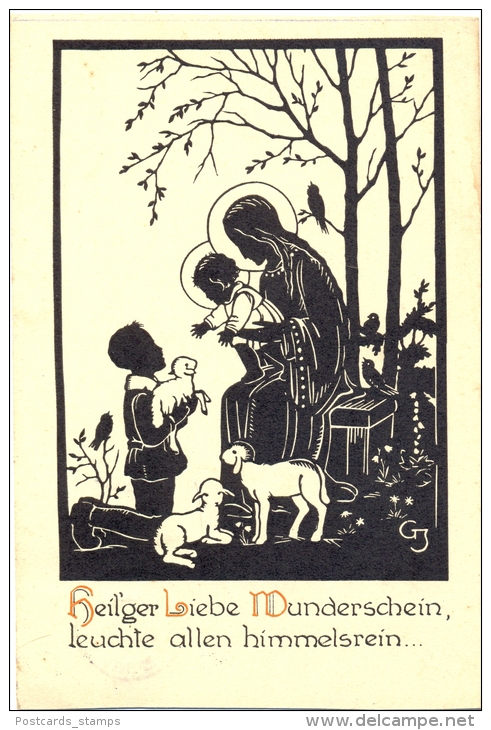 "Heilige Liebe Wunderschein", Scherenschnitt AK, 1936 - Silhouettes