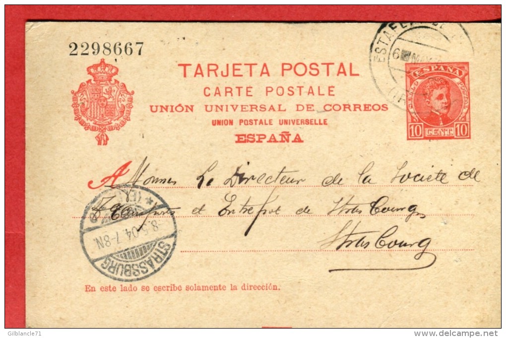 Espagne Entier Postal 1904 De Irun à Destination De Strasburg  Elsass  Scans Recto-verso - 1850-1931