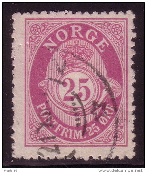 NORVEGE - N°28 OBLITERE - 25 ORE LILAS - COTE 150€ - SIGNATURE AU VERSO. - Used Stamps