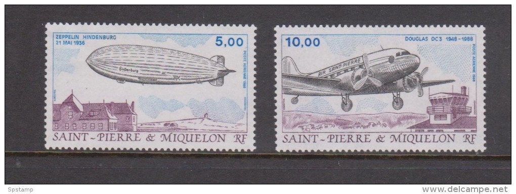 St Pierre & Miquelon 1988 Air Issue Set  Plane & Zeppelin MNH - Nuovi