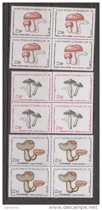 St Pierre & Miquelon 1987 - 1990 Mushroom Fungi 3 Values In Blocks 4 MNH - Ongebruikt