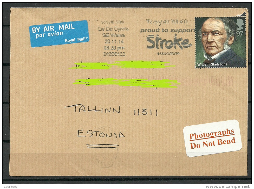 GREAT BRITAIN England 2014 Air Mail Cover To Estland Estonia Gladstone As Single - Storia Postale