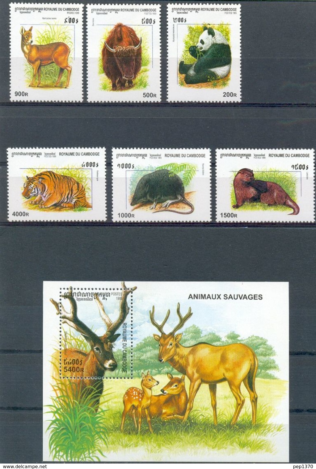 CAMBOYA 1999 CAMBODGE -  FAUNA SALVAJE  - YVERT 1756-1761 + BLOCK 170** - Animalez De Caza