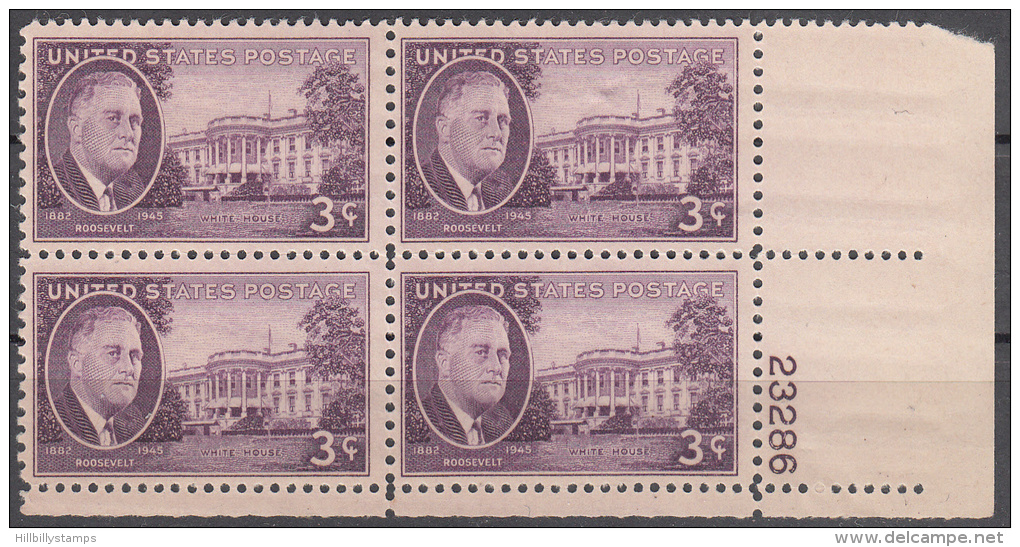 United States    Scott No  932      Mnh   Year  1945    Plate Number Block - Ongebruikt