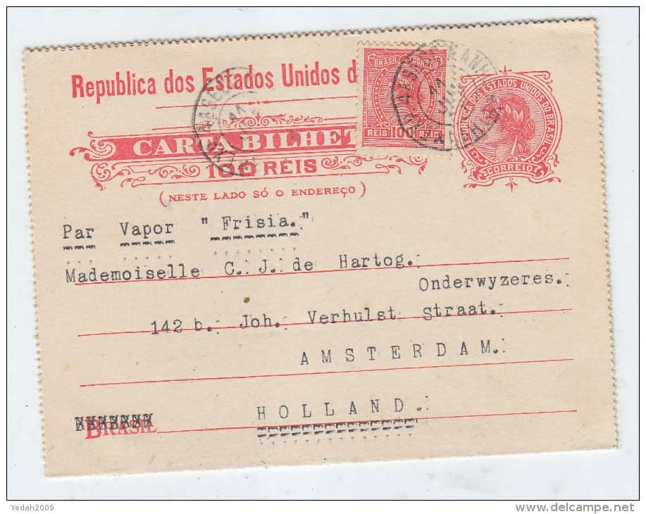 Brazil/Netherlands UPRATED POSTAL CARD 1920 - Covers & Documents