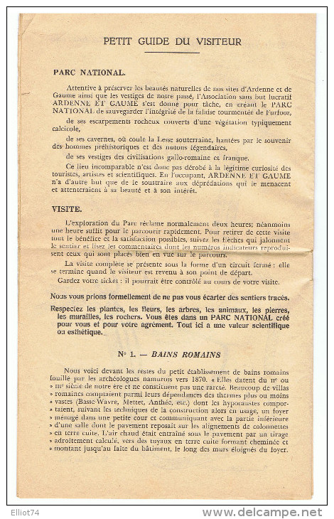 PARC NATIONAL DE FURFOOZ - (Près De DINANT) - Petit Guide 1956 - 10 Pages - Dépliants Touristiques