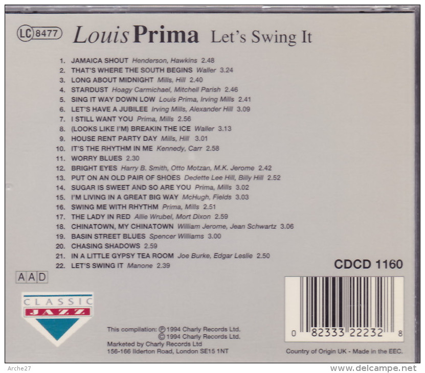 CD - LOUIS PRIMA - Let's Swing It - Jazz