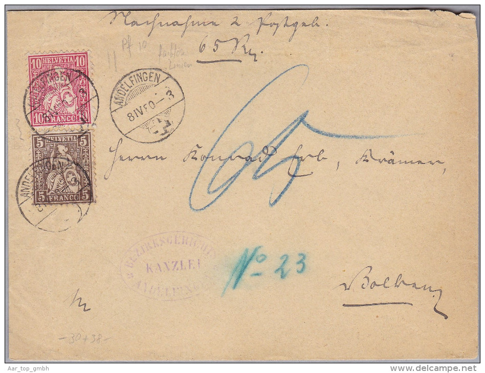 Heimat ZH ANDELFINGEN 1880-04-08 Amtsbrief Mit 5+10Rp. Sitzende - Lettres & Documents