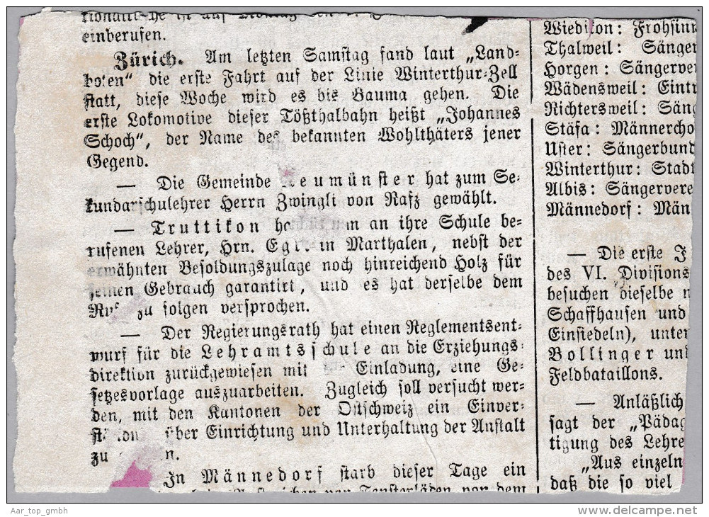 Heimat ZH ANDELFINGEN 1875-05-05 Auf Nachnahmen Zettel "Andelfinger Zeitung" Mit 2+10Rp. Sitzende - Lettres & Documents