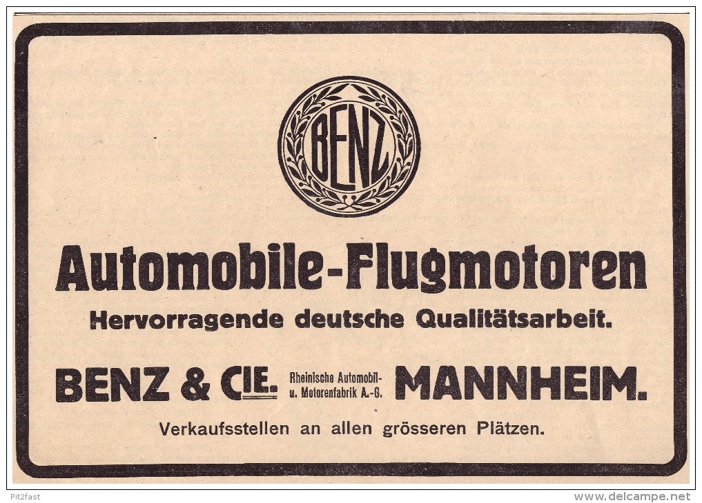 Original Werbung - 1916 -  Benz & Cie. , Mannheim , Flugmotoren , Automobile !!! - Vehículos