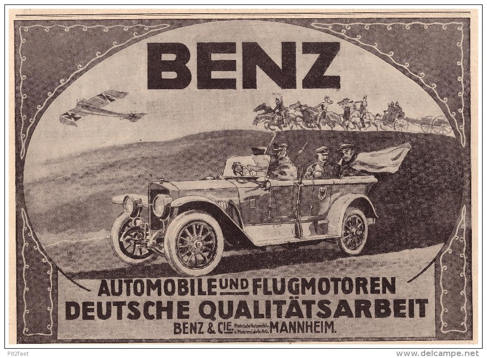 Original Werbung - 1916 -  Benz & Cie. , Mannheim , Flugmotoren , Automobile !!! - Véhicules